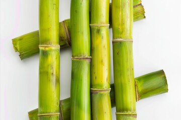 Obraz premium A bunch of bamboo sticks on a white background.