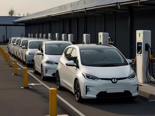 "Sustainable Logistics: Electric Vehicle Fleet Charging at Renewable Energy Station - Generative AI Enhanced Photo"