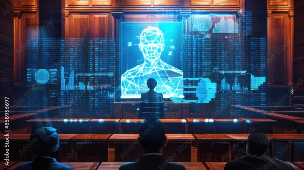 Aufkleber a man is sitting in front of a computer screen with a face on it. the man is wearing a suit and tie.