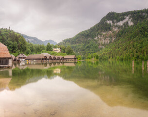 Passenger boat station, pier or dock on Konigsee lake in Berchtesgaden, Germany