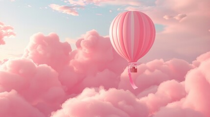 Pink Hot Air Balloon Soaring Through Cotton Candy Clouds
