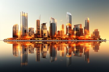 Fototapeta premium skyline at night with reflection on water,