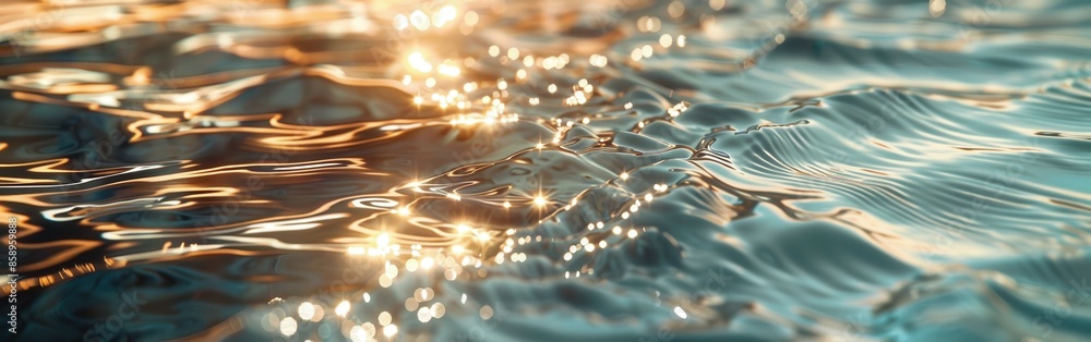 Poster the water is calm and the sun is shining on it, creating a beautiful reflection. the water is also r
