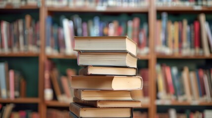 Stack of Books in a Library Setting