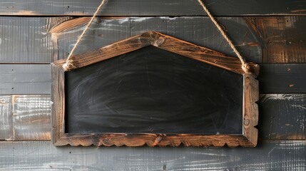 Classic wooden chalkboard used for home decoration hung like a baseball home plate