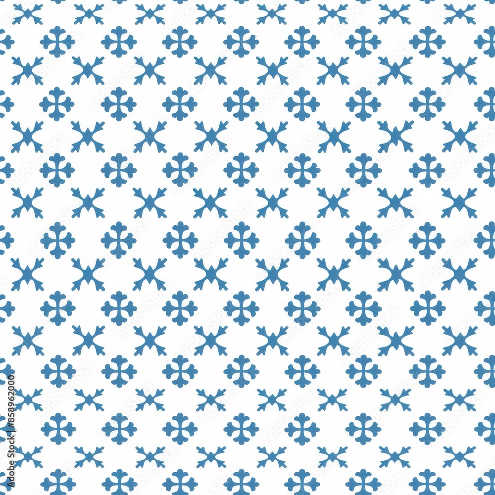 Poster This is a seamless pattern of repeating blue snowflakes on a white background. It is a simple design that is perfect for adding a touch of winter cheer to any project.