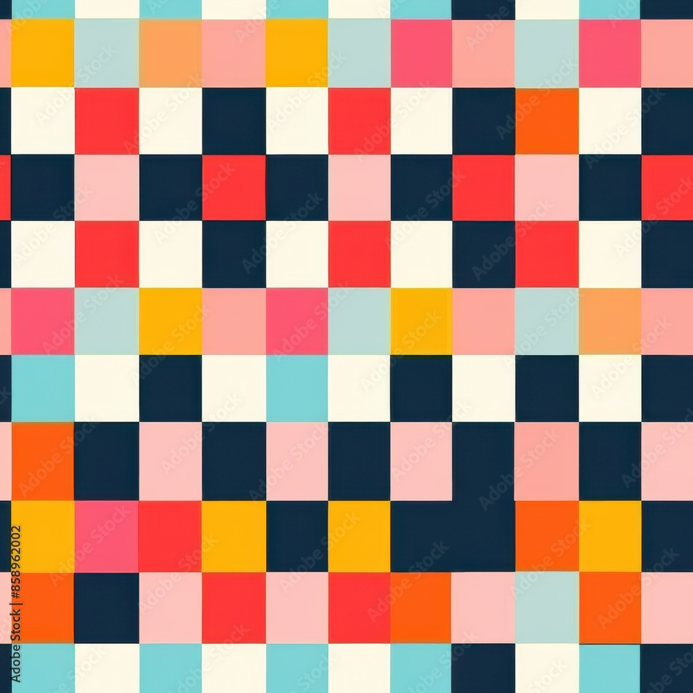 Fototapete This image shows a colorful checkerboard pattern with squares. The squares are arranged in a grid pattern and are filled with different colors. The colors are bright and vibrant, and they create a vis