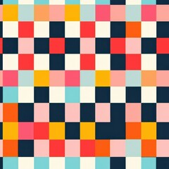 Fototapeta premium This image shows a colorful checkerboard pattern with squares. The squares are arranged in a grid pattern and are filled with different colors. The colors are bright and vibrant, and they create a vis