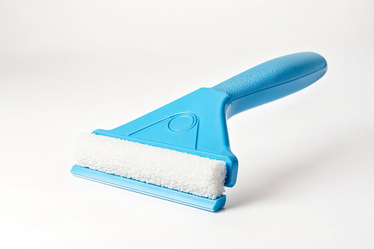 Blue Cleaning Tool with White Microfiber Pad on White Background