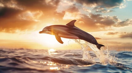 A dolphin is jumping out of the water in the ocean