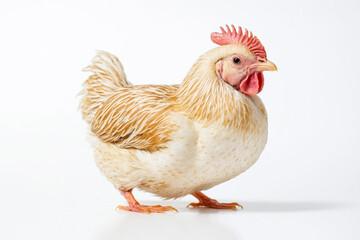 Fototapeta premium Close-up of a White and Brown Hen on White Background