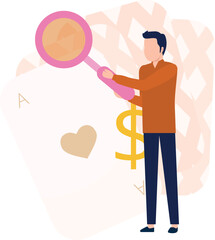 Obraz premium Boy looking for poker cards in casino.