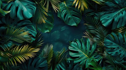 Fototapeta premium Creative Frame Composition with Tropical Leaves Background