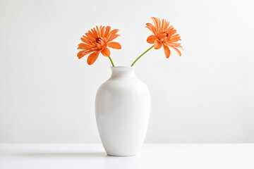 White Vase with Two Orange Flowers