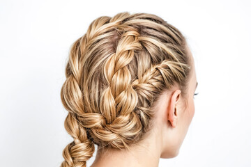 Closeup of a woman with a blonde braid