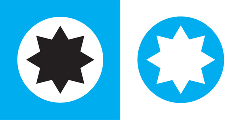 Bahai icon set. nine pointed baha vector symbol. persian star sign in black filled and outlined style.