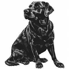 Obraz premium A black and white drawing of a labrador retriever dog