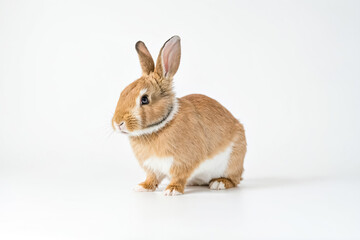 Obraz premium Cute Brown Rabbit Sitting on White Background