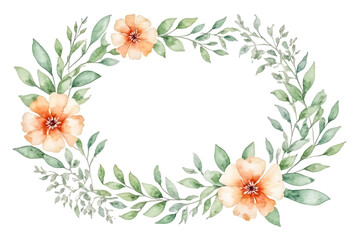 Fototapeta premium Watercolor Floral Wreath with Peach Flowers and Greenery