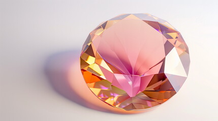 Pinkish orange sapphire round shape on white background. AI Generative.