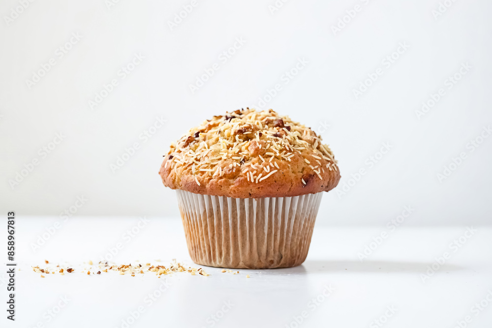 Sticker Delicious Coconut and Nut Muffin Isolated on White Background