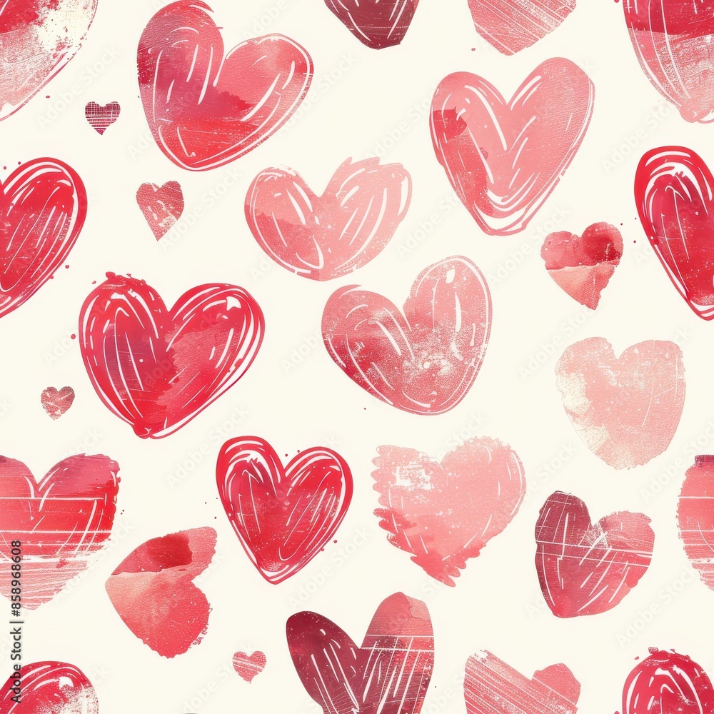 Poster this is a digital illustration of a seamless pattern with hand-drawn watercolor hearts. the hearts a