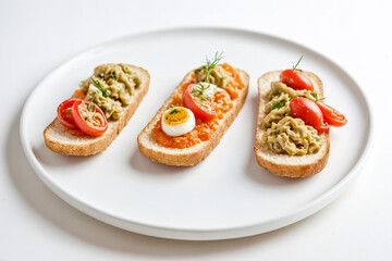 Three Appetizing Toasts on a White Plate