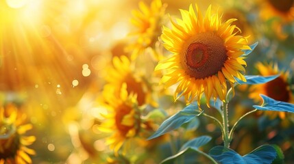 Fototapeta premium Vibrant Sunflower in a Golden Field
