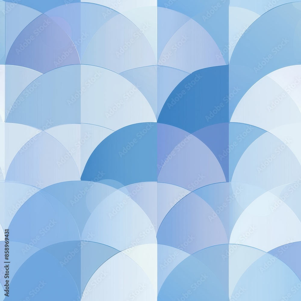 Poster A digital illustration of an abstract pattern composed of blue and white semicircles arranged in a repeated pattern to create a unique textured background. The semicircles are layered and overlapping,