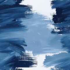This image is a close-up of an abstract painting featuring blue brushstrokes of varying shades and intensity, creating a dynamic and textured composition. The brushstrokes are layered and overlapping,