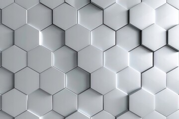 Abstract Background, a 3D geometric pattern of interlocking hexagons in a sleek monochromatic silver palette, with subtle shadows and highlights creating a sense of depth,