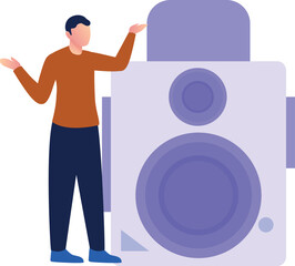 Boy showing camera lens.