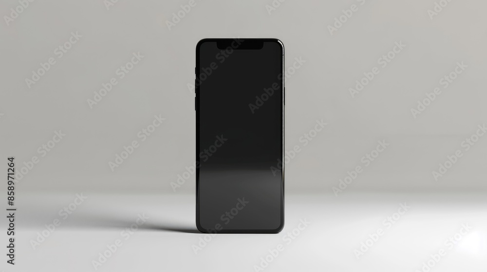 Poster smartphone mockup with black screen on white background and copy space isolated with clipping path