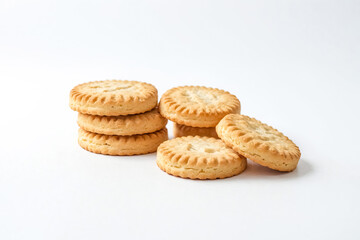 Stack of Round Cookies on White Background