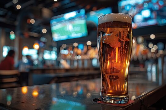 A Glass of Beer on a Bar Counter
