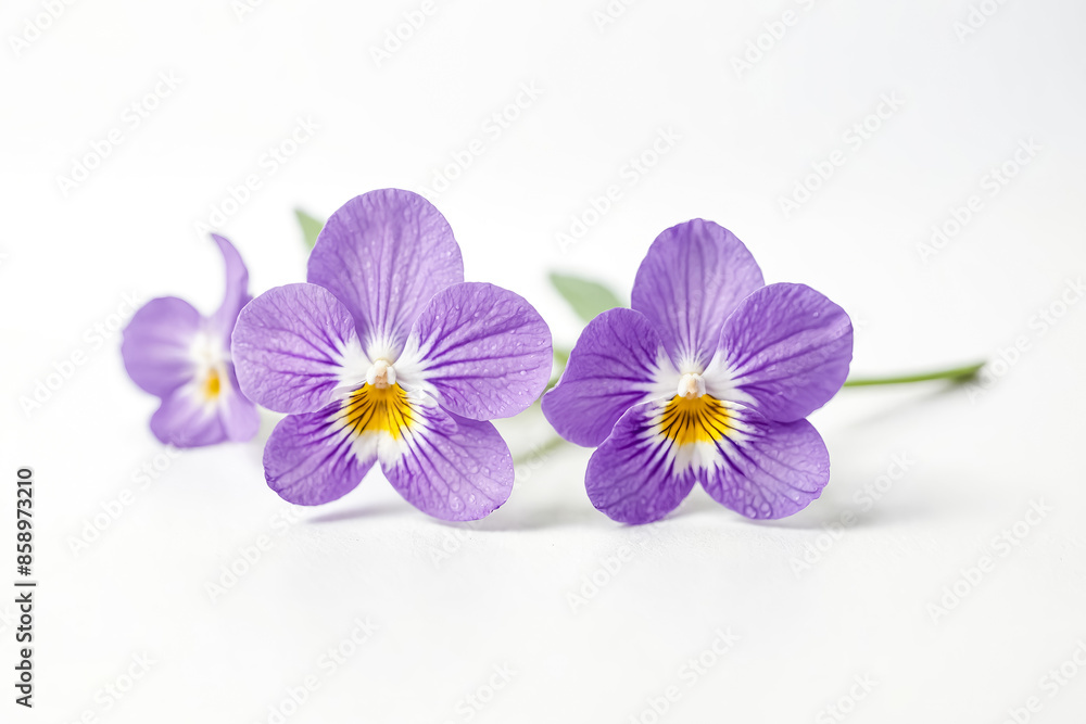 Canvas Prints Purple Pansy Flowers on a White Background