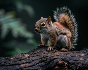 Obraz premium A small brown squirrel is standing on a log