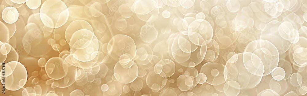 Poster This is an abstract background image featuring overlapping circles in white and gold, with a soft and blurred effect. The image evokes a feeling of warmth and light.