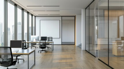 3D render of living Interior room mockup blank poster.