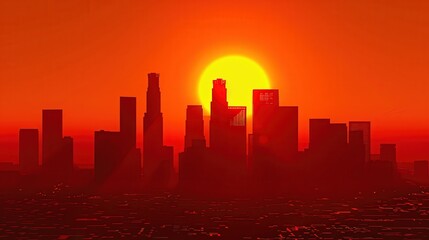 Fototapeta premium City Skyline Silhouette at Fiery Sunset