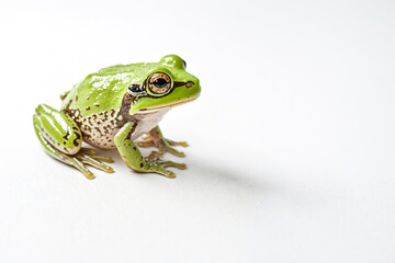 Obraz premium Close-up of a green tree frog on a white background