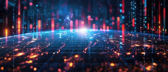 Fototapeta premium Abstract futuristic glowing globe with digital data streams.