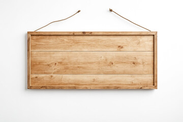 Blank Wooden Sign Hanging On White Wall