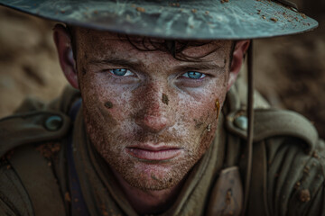 Obraz premium Australian WWI Soldier with Determined Gaze