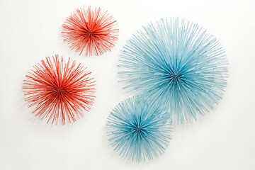 Blue and Orange Paper Flowers on White Background