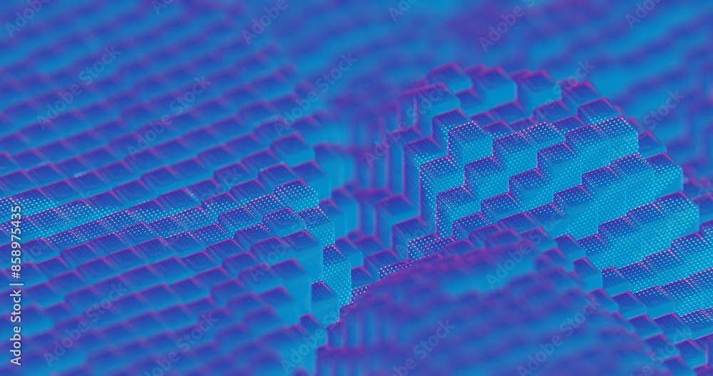 Poster abstract 3d render of neon blue and pink cubes - modern geometric pattern