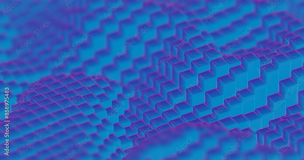 Poster abstract 3d render of neon blue and pink cubes - modern geometric pattern