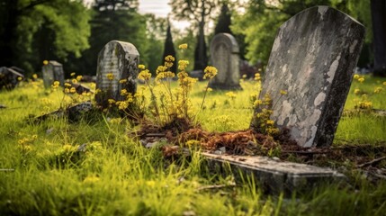 Obraz premium Vintage weathered gravestones.