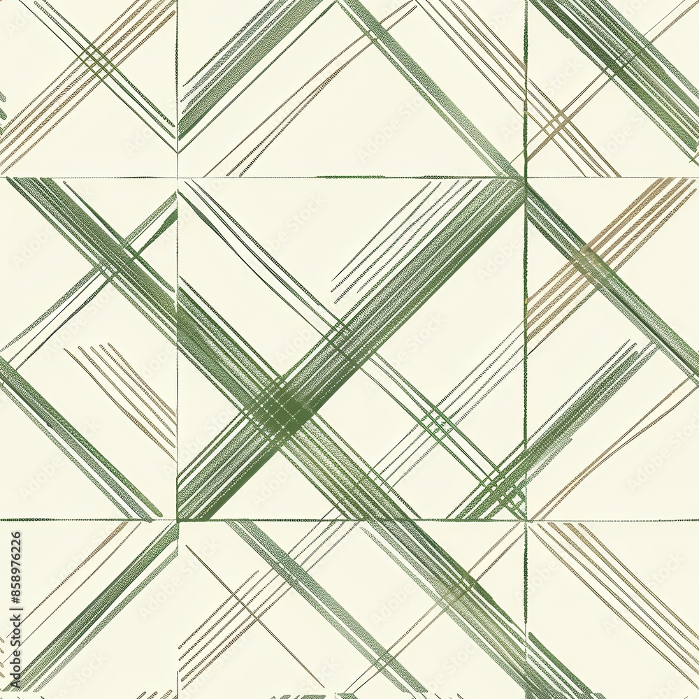 Fototapete This image showcases a seamless pattern of diagonal lines in green and tan on a white background. The lines are thin and slightly irregular, creating a textured and abstract effect. The pattern repeat