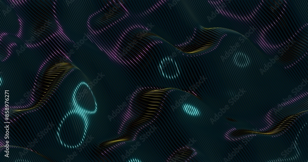 Poster abstract 3d render of glowing waves with neon highlights - futuristic geometric design